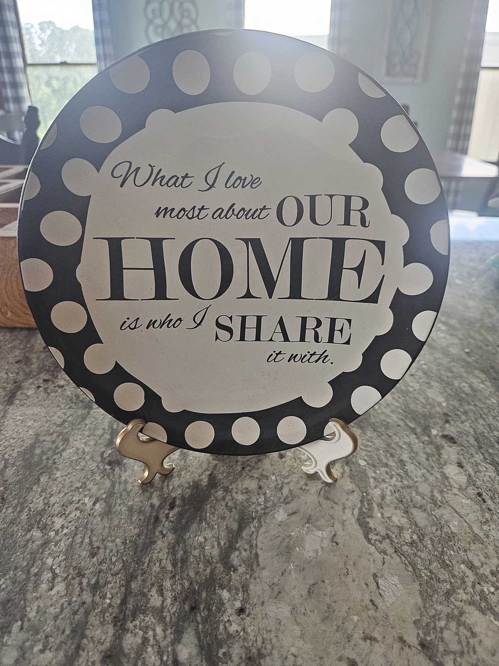 Polka Dot 'Our Home' Decorative Plate - Black & Cream